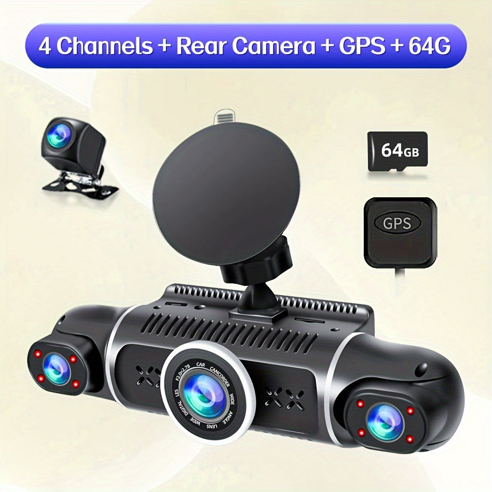 Caméra embarquée 4 canaux 64G pour voiture - Enregistreur vidéo DVR WiFi