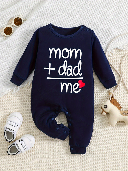 Baby Cute Onesie, Long-sleeved Cotton Jumpsuit With Mom+dad=me Print - Topdecheztop.fr