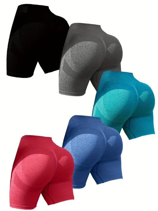 5pcs Plus Size High-Waist Yoga Shorts for Women - Stretchy, Quick-Dry, Seamless Workout & Casual Wear - Topdecheztop.fr