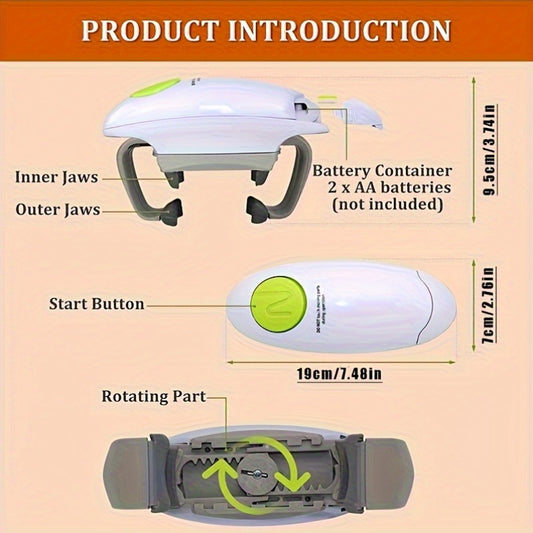 Ouvre-boîte électrique, ustensile de cuisine, durable et automatique pour ouvrir les bocaux neufs et scellés, ouvre-boîte mains libres pour une ouverture plus facile (pile non incluse)