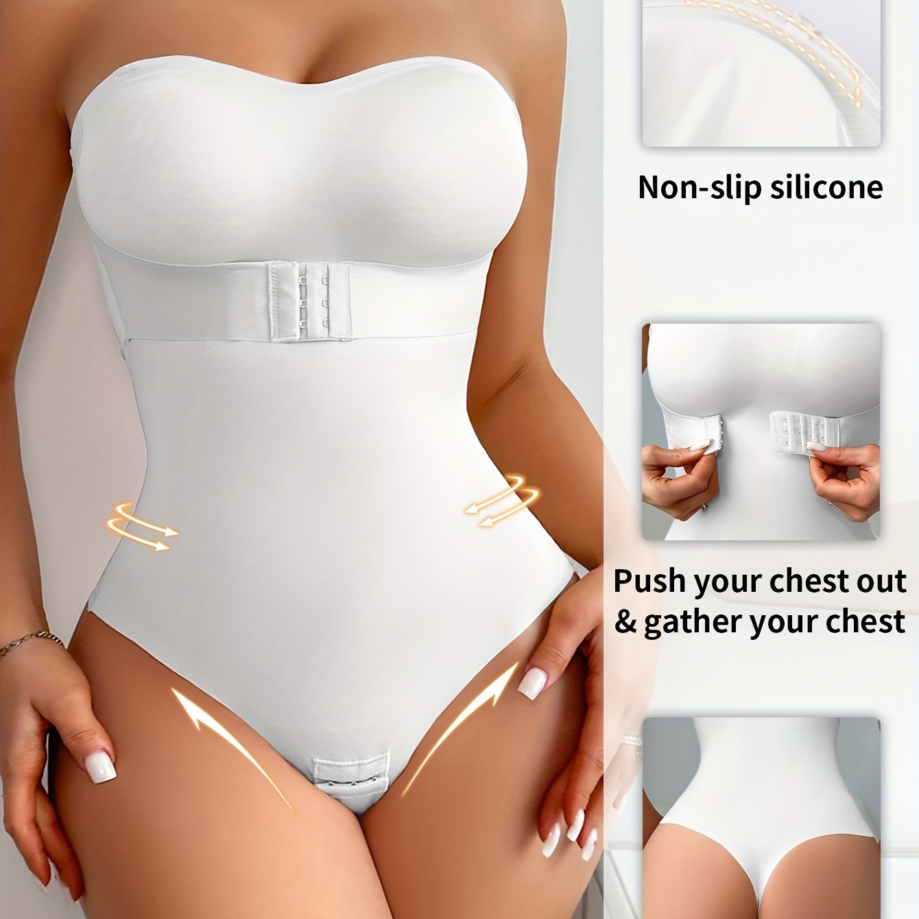 Solid Seamless Strapless Front Closure Bodysuit, Slimmer Bodyshaper, Women's Underwear & Shapewear - Topdecheztop.fr