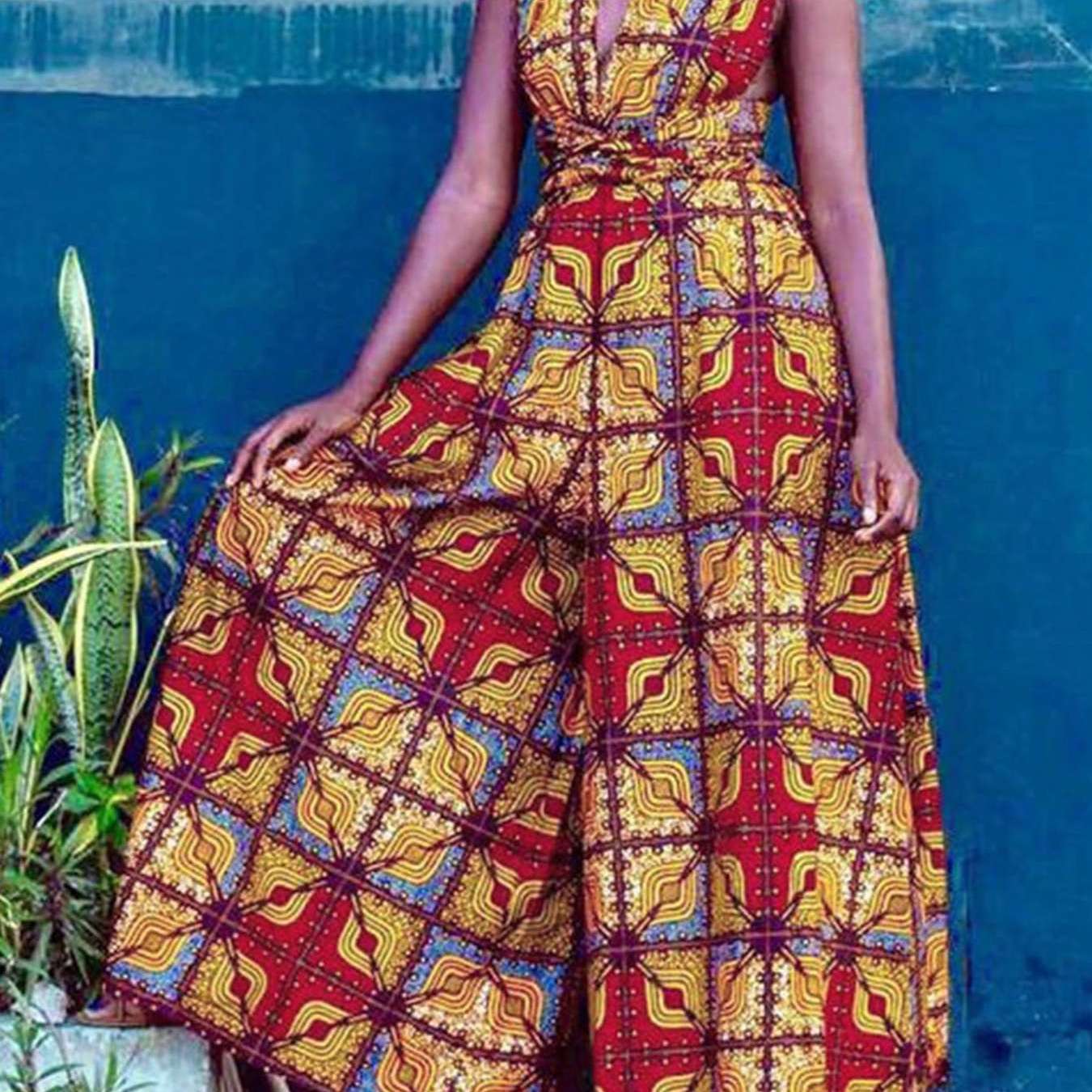 Combinaison imprimée numérique à col en V