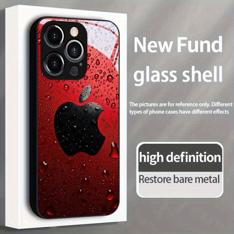 Coque de téléphone en verre renforcé haute définition avec motif pomme rouge