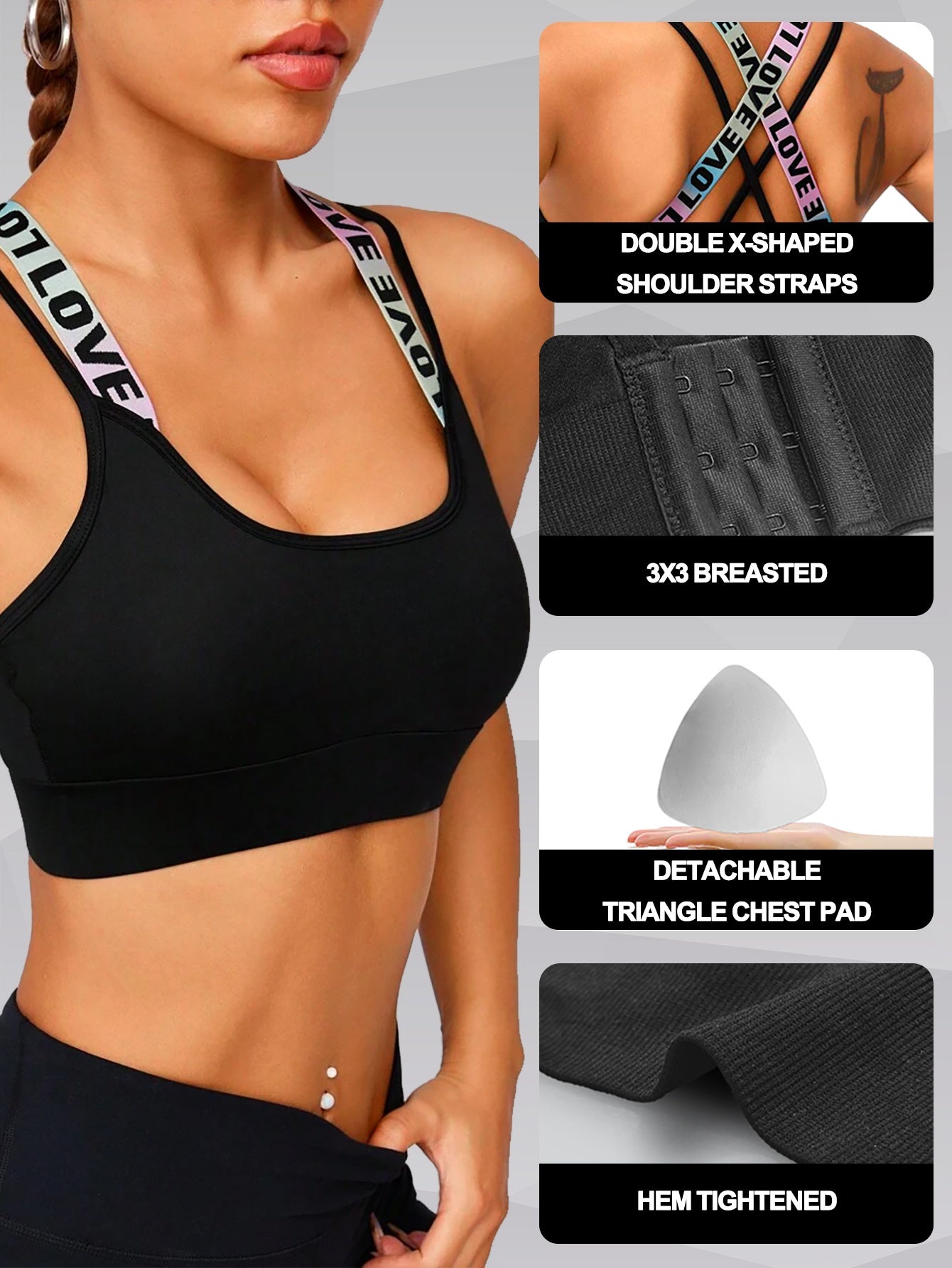Soutien-gorge de sport croisé dégradé pour femme, sans armatures - Topdecheztop.fr