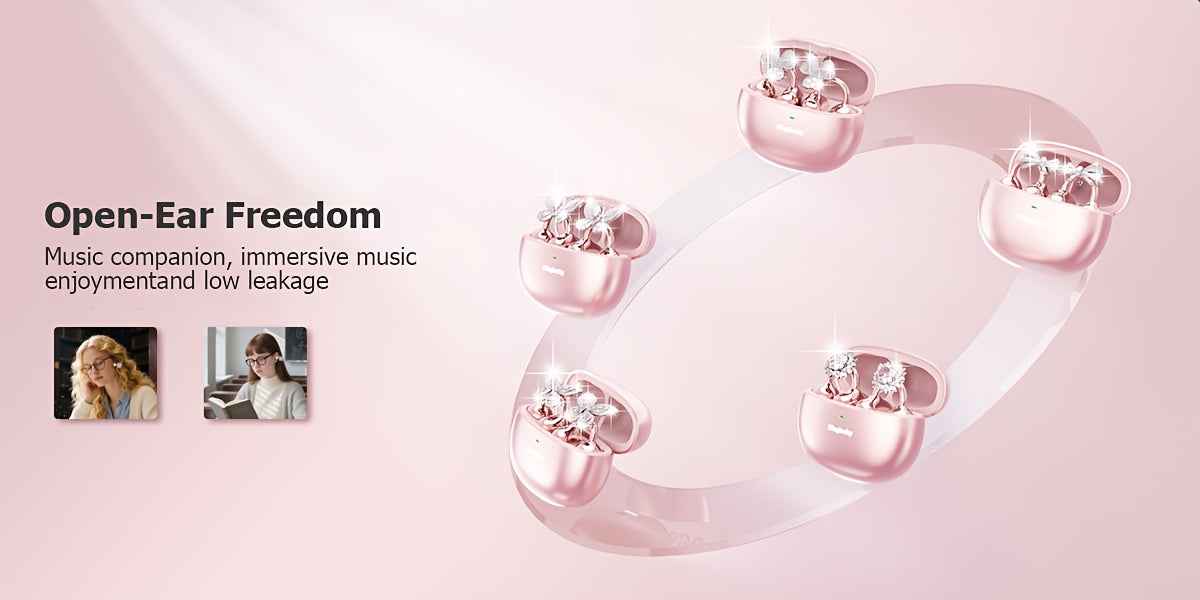 Kinglucky Clip On Earbuds, Wireless Open Earphones, with Beautiful Detachable Butterfly Earrings, Hifi Immersive Stereo Sound, Long Battery Life, Compatible with All Smartphones, for Work/ Outdoors, Perfect Earbuds for s&Wome