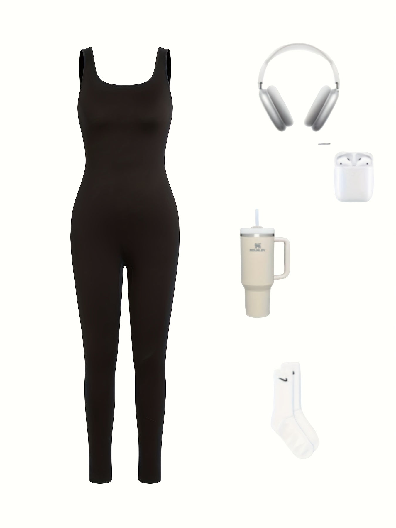 Women's High-Elasticity Backless Yoga Running Leggings - Solid Color Black Square Neck Workout Pants, Machine Washable Spring/Summer Fitness Apparel, Yoga Pants, Gym Apparel, Sleek Sporty Look, Highelasticity Fabric, Activewe - Topdecheztop.fr