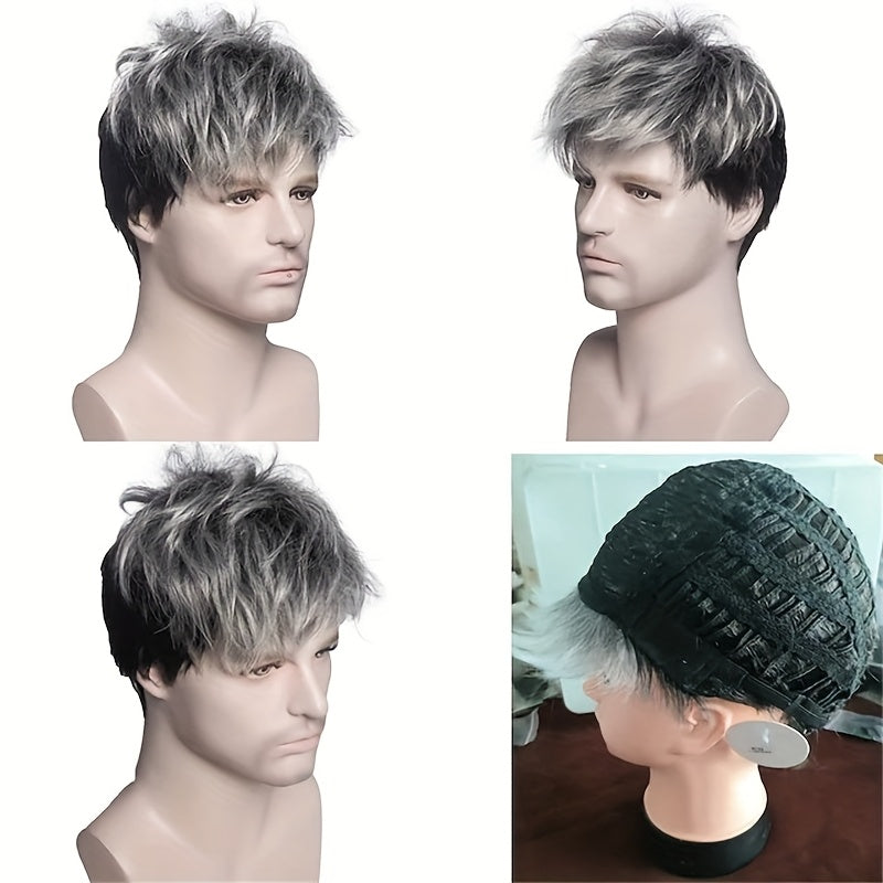 Perruque courte bouclée pour homme - Fibre synthétique résistante à la chaleur