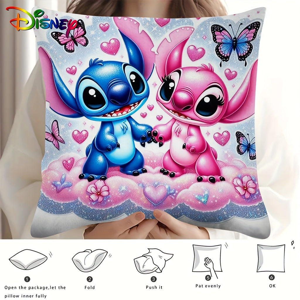 Stitch & Angel Soft Polyester Cushion Cover, 45.72x45.72 cm, Machine Washable, Zipper Closure, Country-Rustic Style, Decorative Pillowcase for Sofa & Bedroom, No Electricity or Battery Needed - Topdecheztop.fr