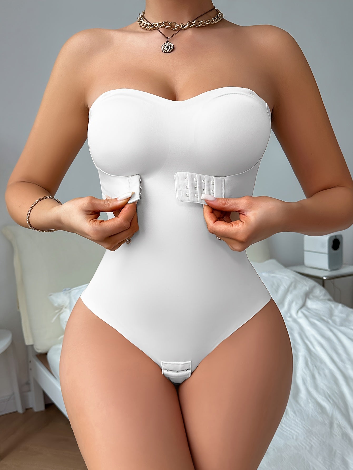 Solid Seamless Strapless Front Closure Bodysuit, Slimmer Bodyshaper, Women's Underwear & Shapewear - Topdecheztop.fr