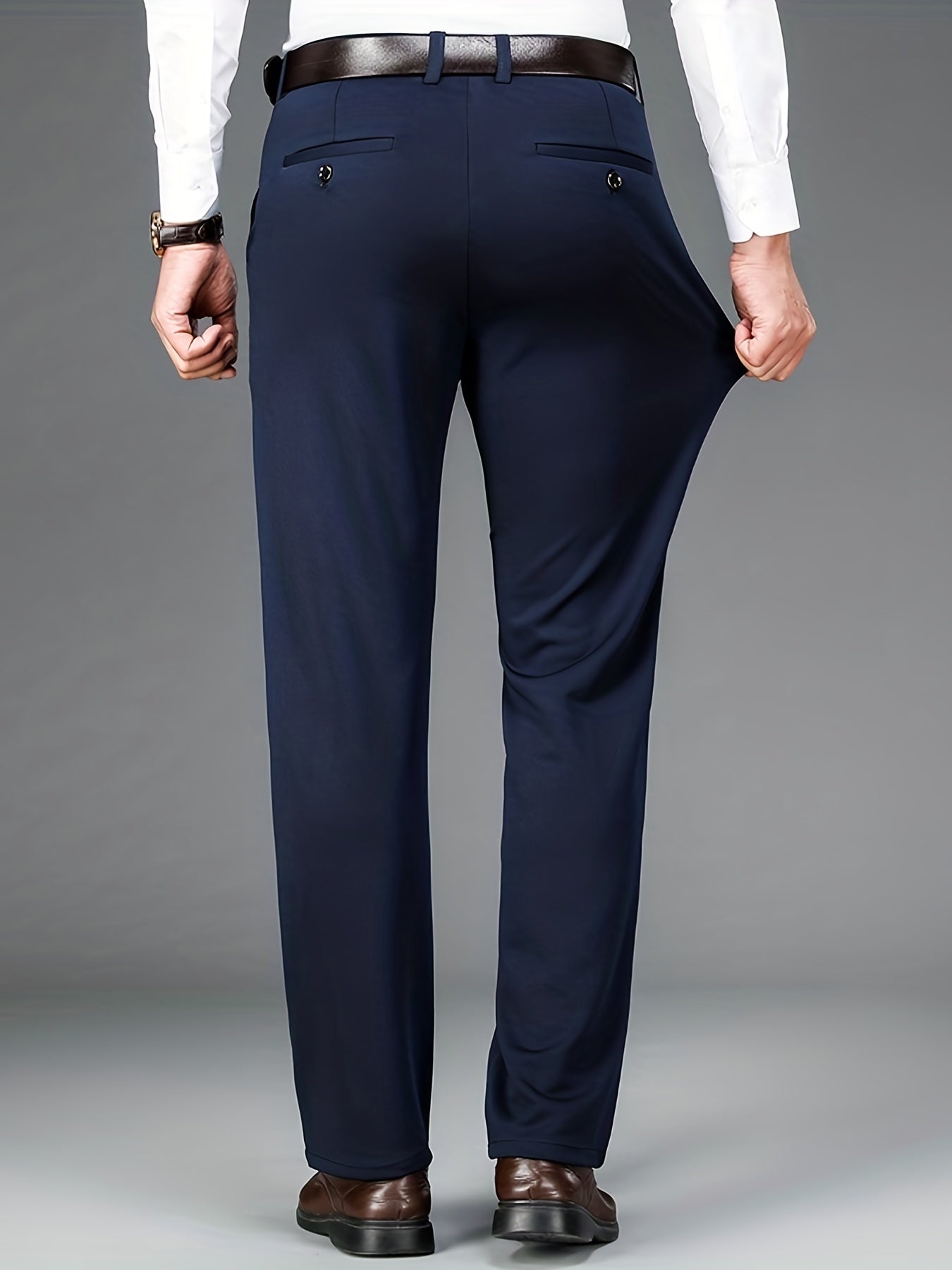 Pantalon habillé classique, couleur unie, légèrement extensible, pour homme