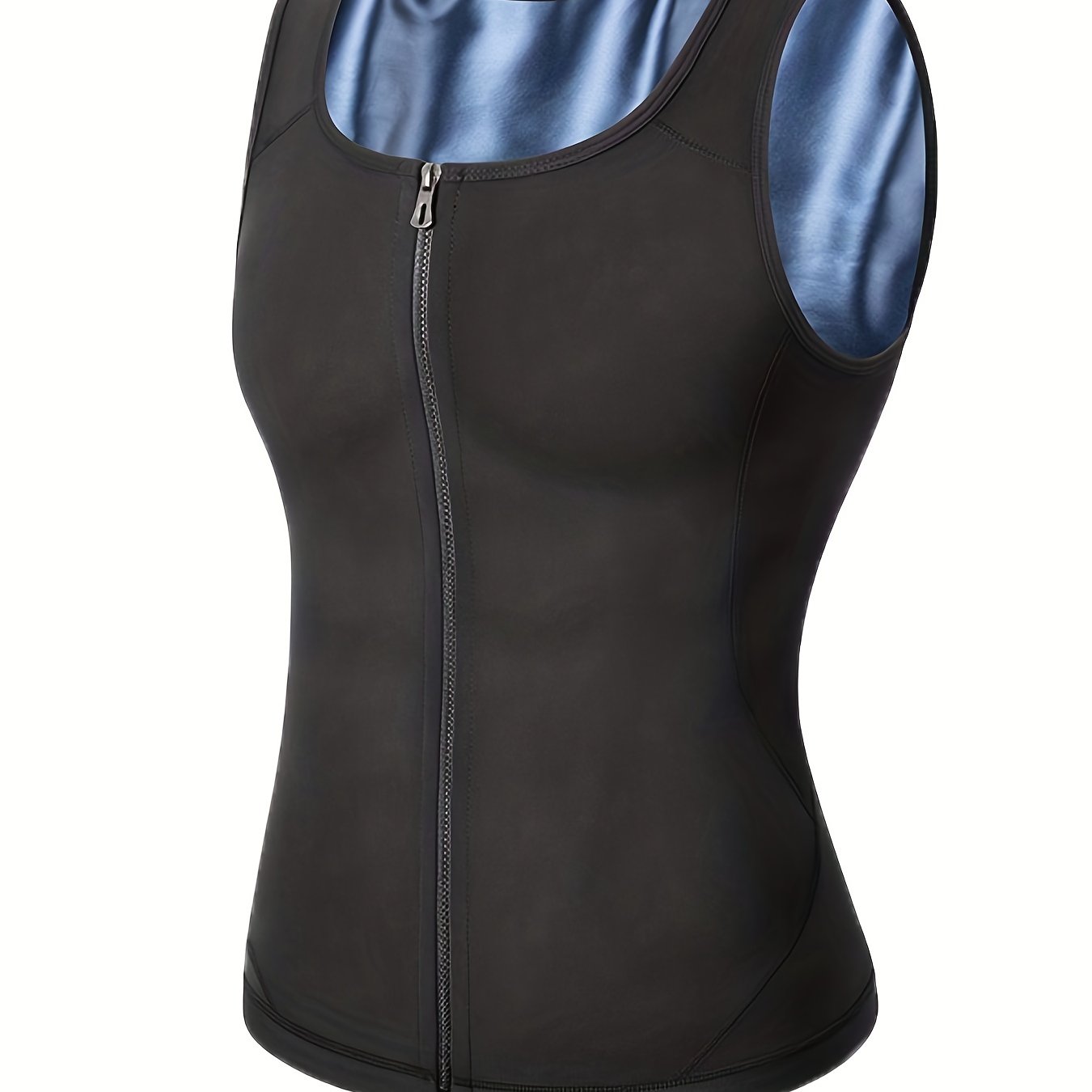 Fitness Boost, Men's Sauna Suit Vest with Zipper - Sleeveless, Slimming Body Shaper for Waist Training and Fitness, Breathable Polyester-Spandex Blend, Ideal for Sports & Outdoor Activities, Yoga Vest|Zipper Front Closure|Dur - Topdecheztop.fr