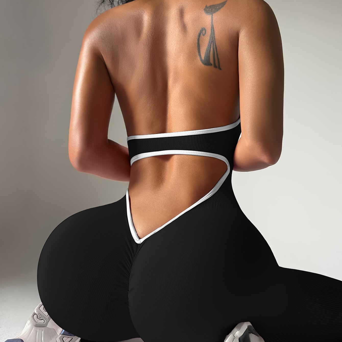 Women'S High-Waisted Yoga Bodysuit - Stretchy, Comfortable, and Sexy Backless Halter Neck Design in Vibrant Pink & Purple Ribbed Patterns, Perfect for Fitness and Exercise, Workout Clothing | Halter Neckline | Stretchy Fabric - Topdecheztop.fr