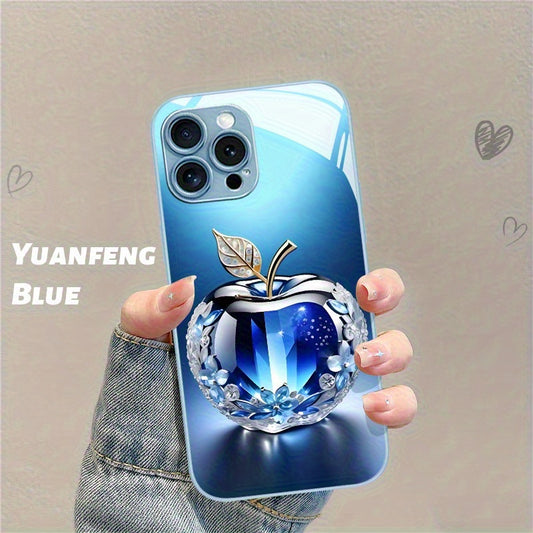 Nouvelle coque de téléphone en verre à motif Apple en cristal bleu - Topdecheztop.fr