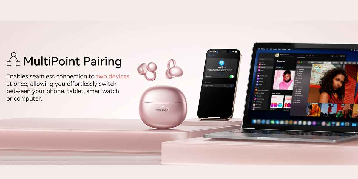 Kinglucky Clip On Earbuds, Wireless Open Earphones, with Beautiful Detachable Butterfly Earrings, Hifi Immersive Stereo Sound, Long Battery Life, Compatible with All Smartphones, for Work/ Outdoors, Perfect Earbuds for s&Wome