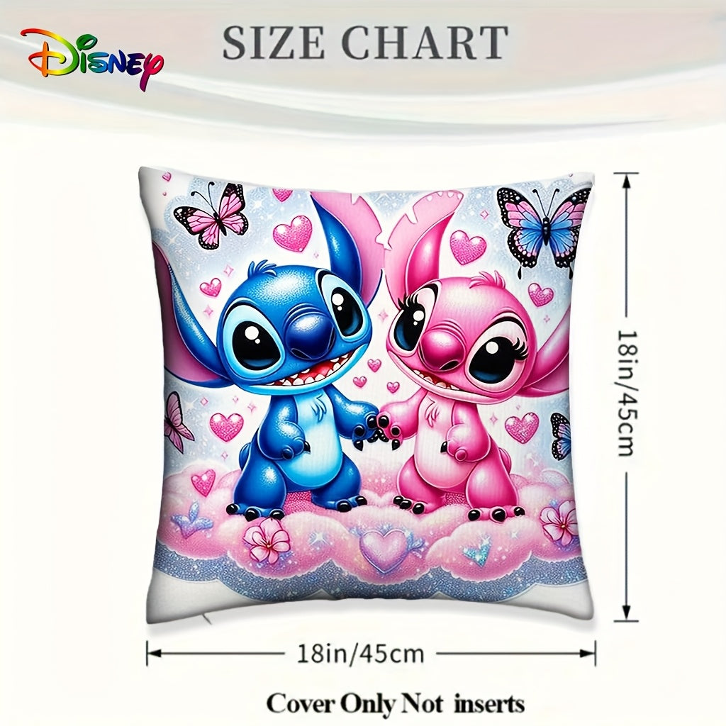 Stitch & Angel Soft Polyester Cushion Cover, 45.72x45.72 cm, Machine Washable, Zipper Closure, Country-Rustic Style, Decorative Pillowcase for Sofa & Bedroom, No Electricity or Battery Needed - Topdecheztop.fr