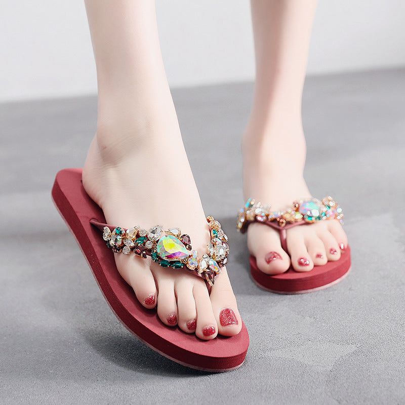 Tongs plates antidérapantes de style bohème pour femmes