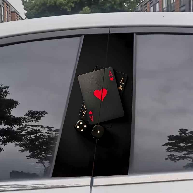 2pcs Of Poker Card Design Car Stickers, Vinyl, Scratch-Resistant And Waterproof Car B-Pillar Stickers, Matte, Suitable for Glass/Metal/Plastic Surfaces, Easy to Stick And Tear, Suitable for Car Decoration And Car Exterior Acc