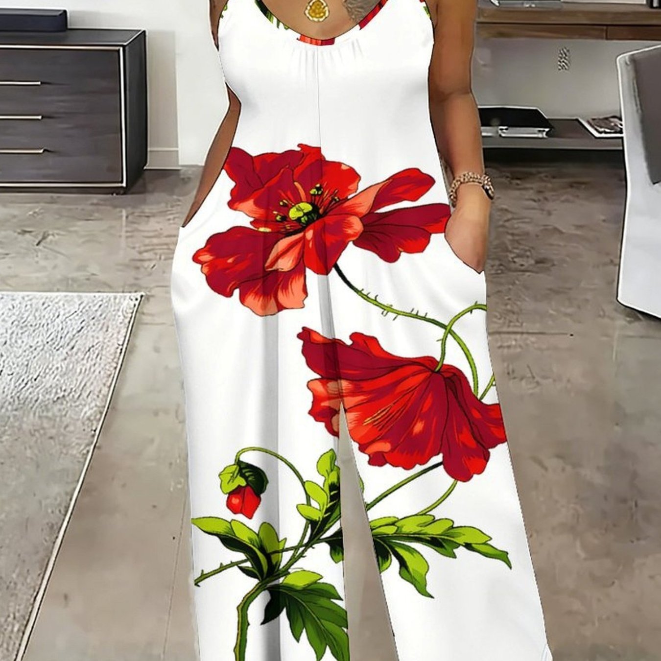 Combinaison pantalon ample à jambes larges et imprimé