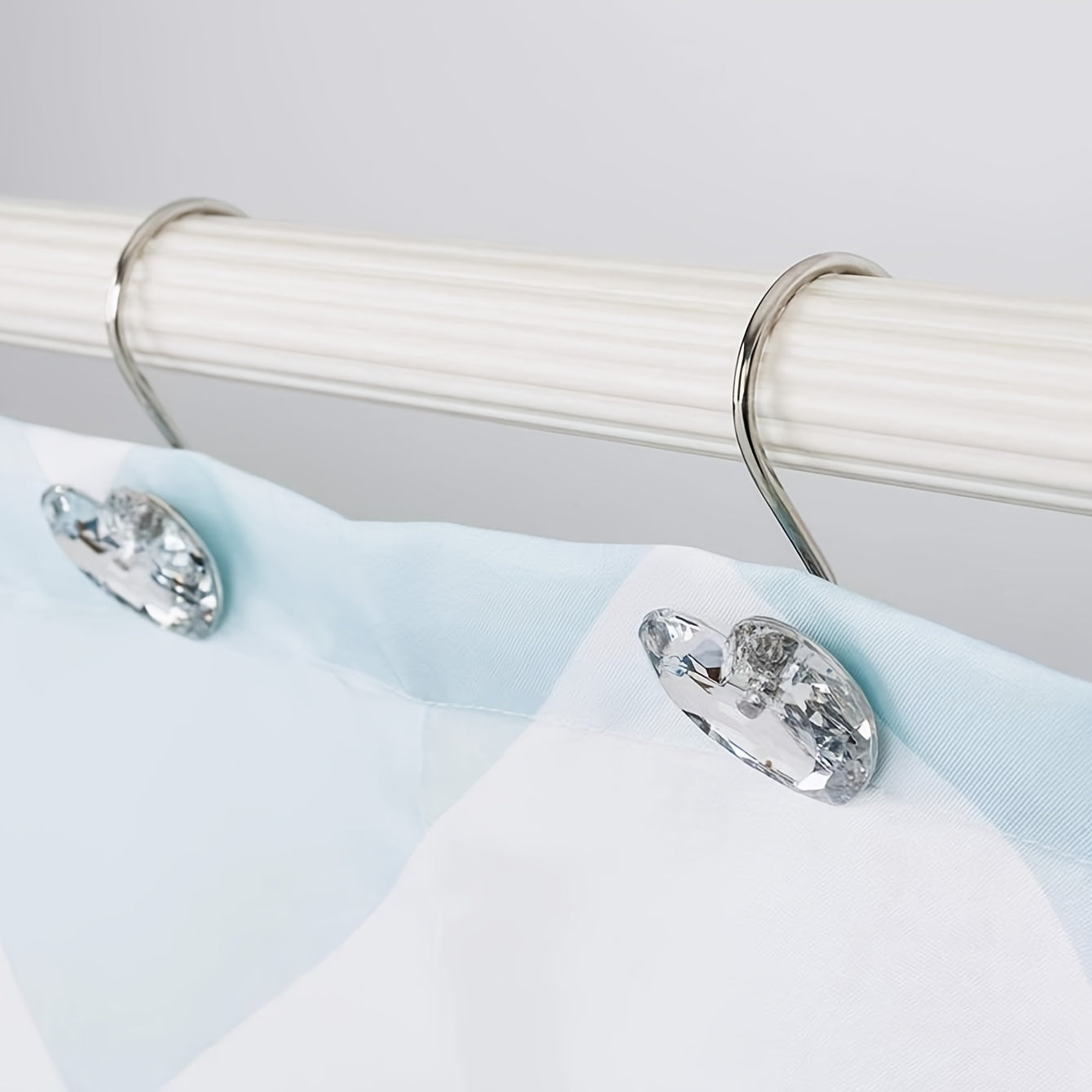 Lot de 12 crochets de rideau de douche en forme de cœur en cristal