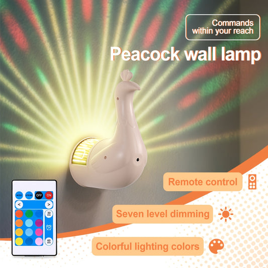 Applique murale Paon en plastique 3D indépendante, 16 couleurs réglables pour différentes pièces - Éclairage sur le thème des animaux avec commande tactile et télécommande, batterie rechargeable