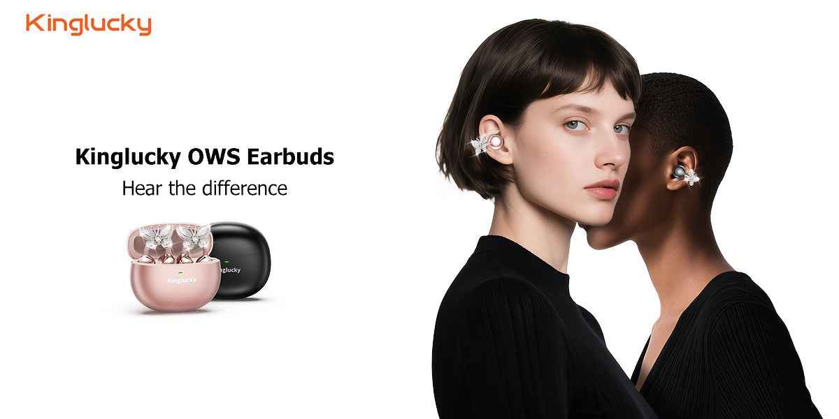 Kinglucky Clip On Earbuds, Wireless Open Earphones, with Beautiful Detachable Butterfly Earrings, Hifi Immersive Stereo Sound, Long Battery Life, Compatible with All Smartphones, for Work/ Outdoors, Perfect Earbuds for s&Wome