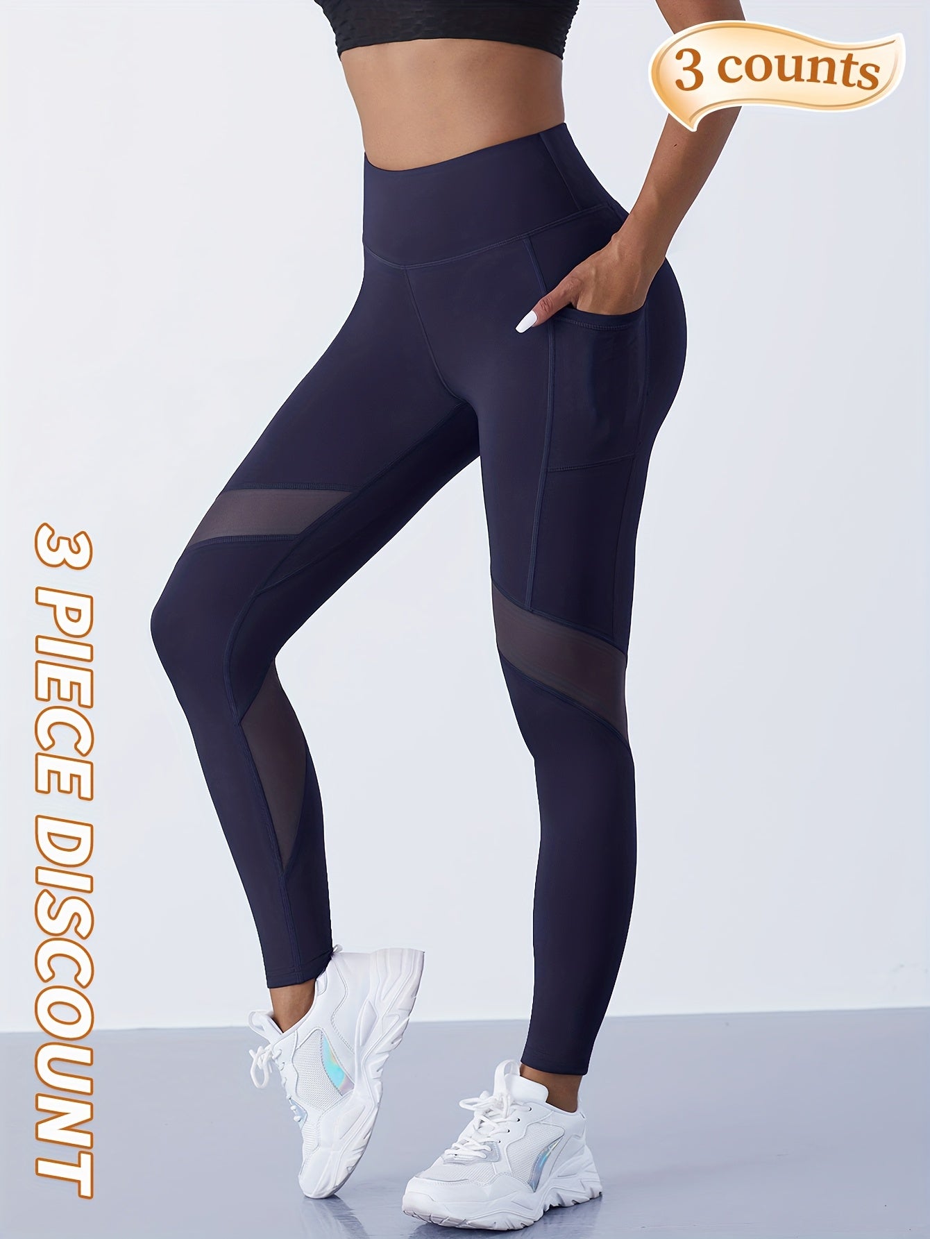 3pcs Women's High-Waist Yoga Leggings - Sweat Absorbent, Butt-Lifting, Breathable Workout Pants for Outdoor Fitness & Casual Wear (Black, Navy Blue, Red) - Topdecheztop.fr