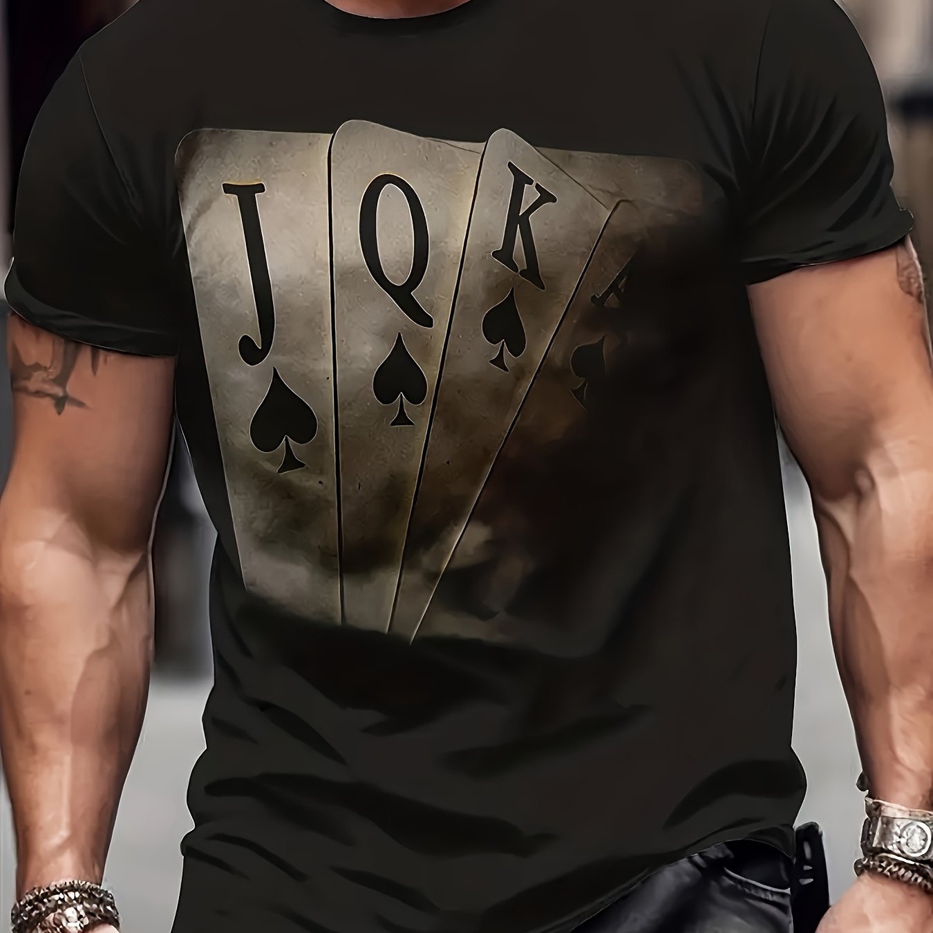 T-shirt élégant à imprimé carte, col rond, décontracté et confortable