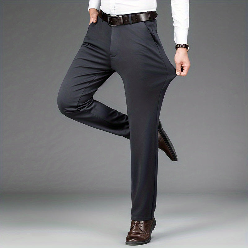 Pantalon habillé classique, couleur unie, légèrement extensible, pour homme