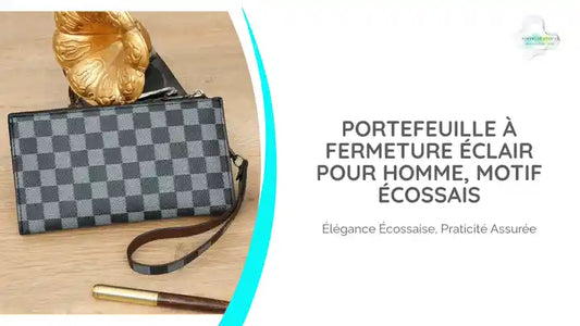 Portefeuille à fermeture éclair pour homme, motif écossais by@Outfy