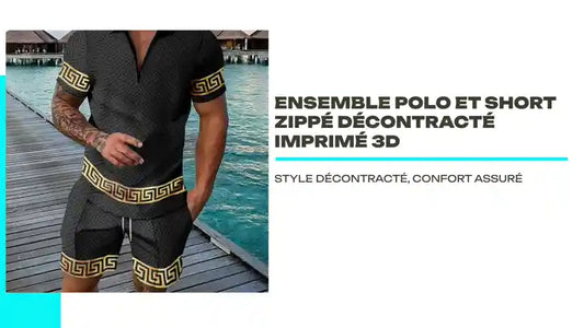 Ensemble polo et short zippé décontracté imprimé 3D by@Outfy