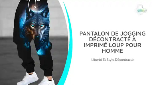 Pantalon de jogging décontracté à imprimé loup pour homme by@Outfy