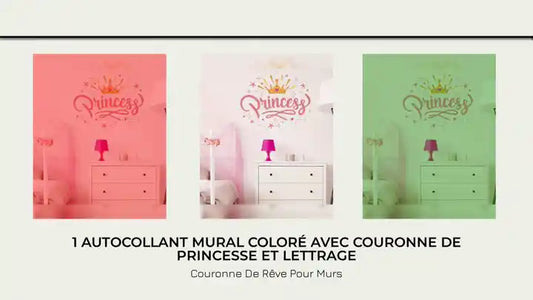 1 autocollant mural coloré avec couronne de princesse et lettrage by@Outfy