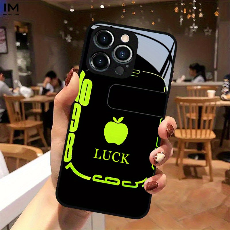 Nouvelle coque en verre avec fond d'écran Pomme porte-bonheur,IPHONE