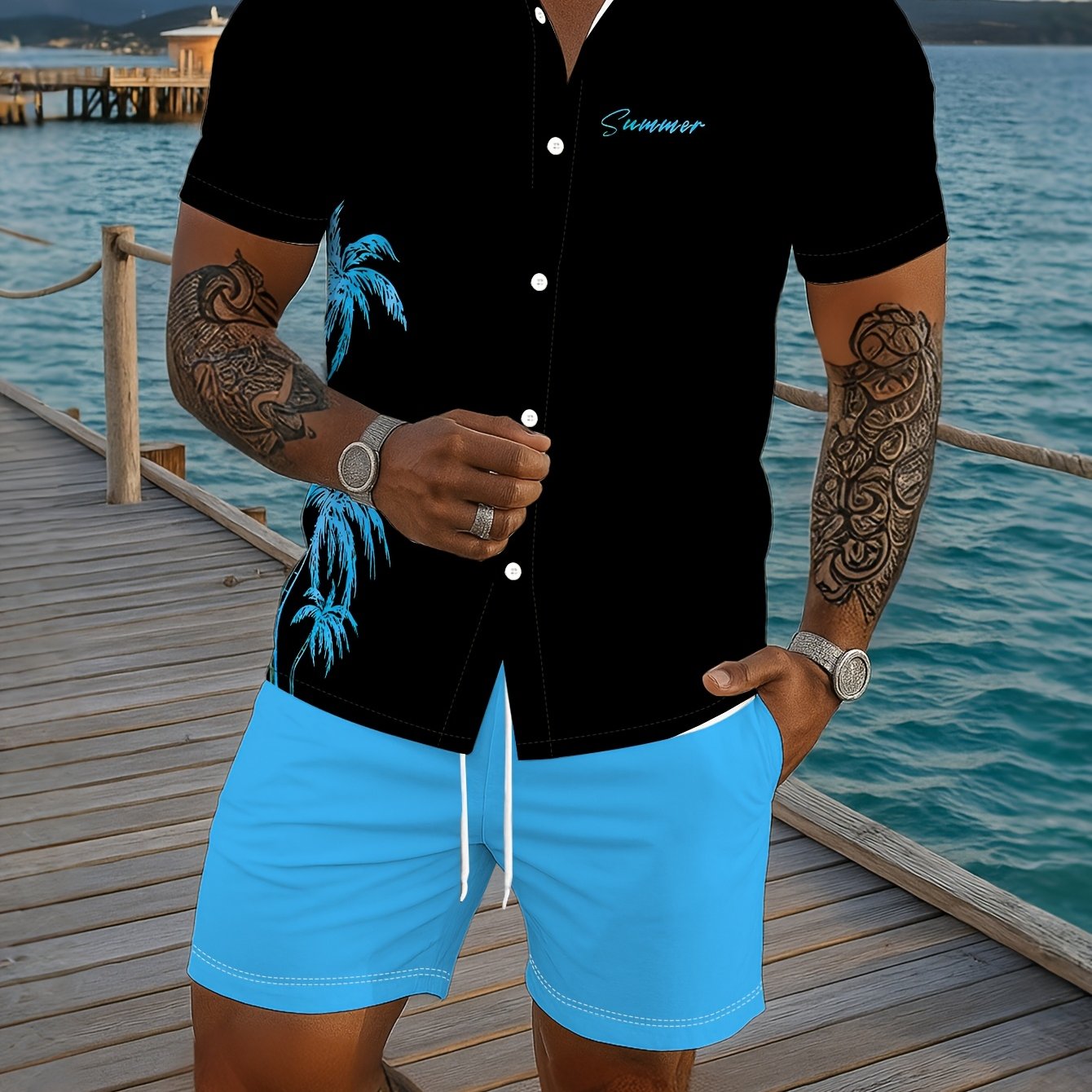 Ensemble chemise à manches courtes imprimée et short