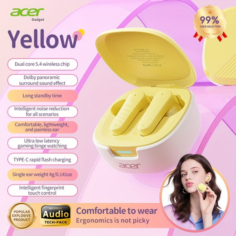 Écouteurs intra-auriculaires sans fil Acer avec chargement USB-C, son stéréo