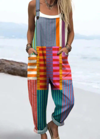 Pantalon à bretelles décontracté à boutons imprimés en 3D numérique