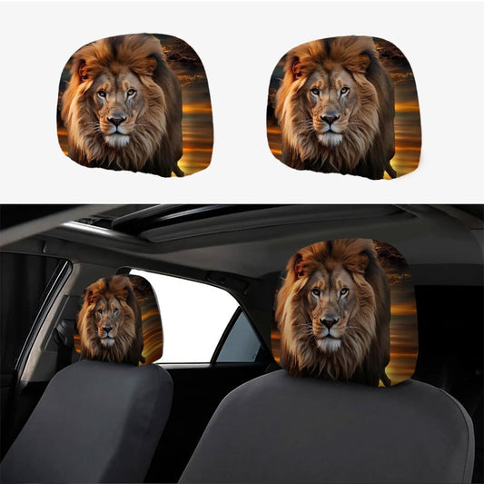 Ensemble de 2 housses d'appuie-tête de voiture à motif lion, élastiques