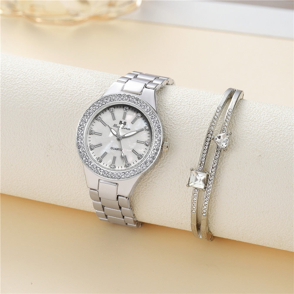 Montre,Bracelet en diamant pour femme, ensemble deux pièces ARGENTER