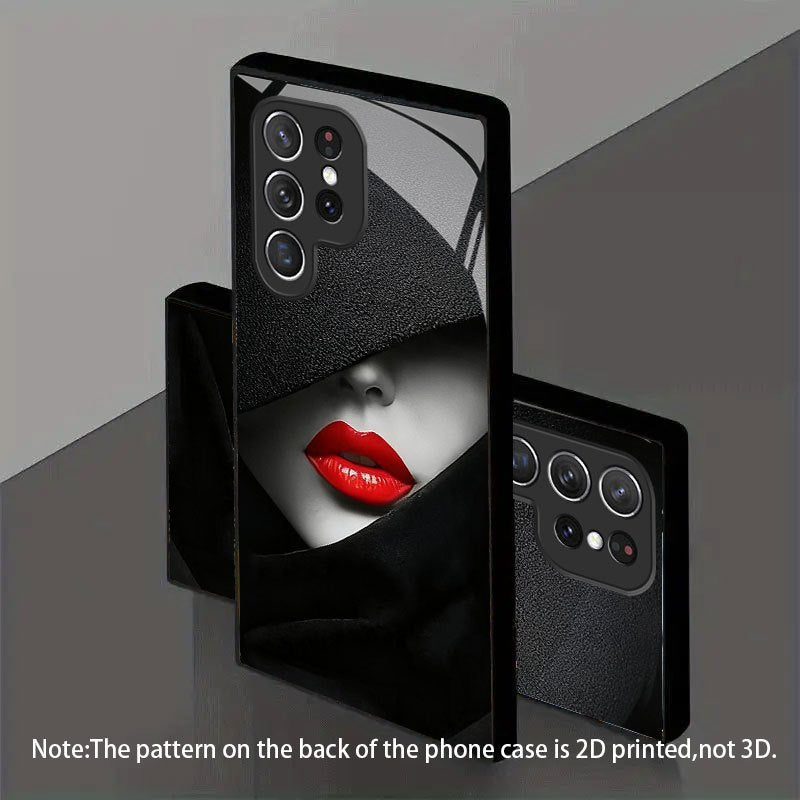 Coque de téléphone noire à motif lèvres rouges , compatible avec Samsung