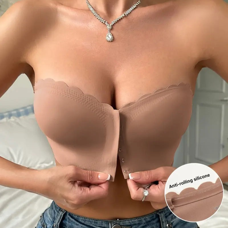 Soutien-gorge tube top sans coutures à fermeture avant et bord ondulé