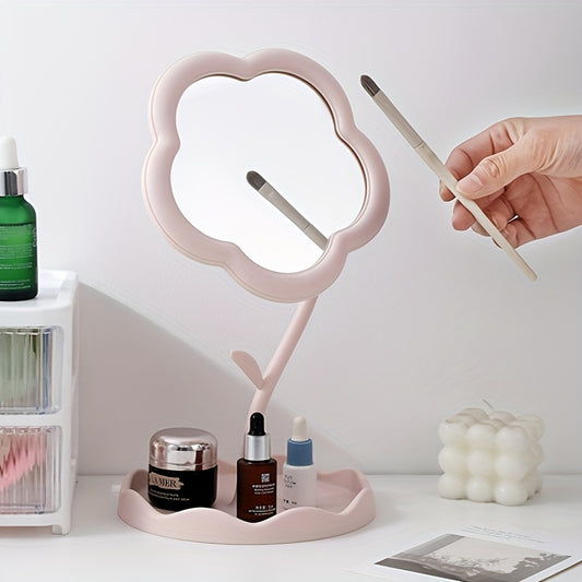 Flower-Shaped Makeup Mirror, Desk Vanity Mirror With Jewelry Storage, High-Definition Cosmetic Mirror, Cute Sunflower Design For  Room Decor - Topdecheztop.fr