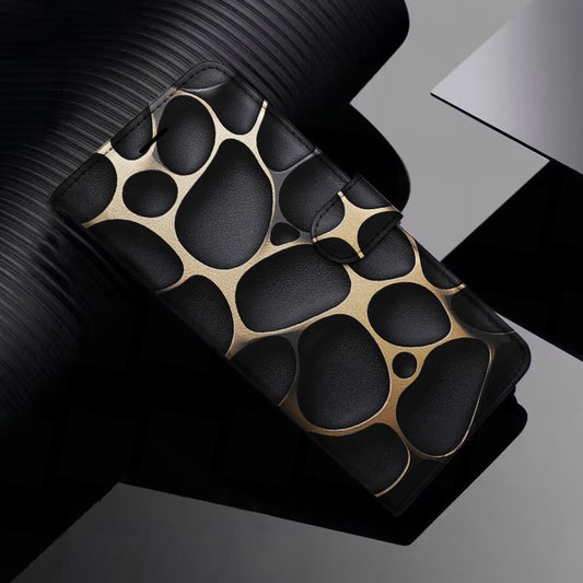 Étui portefeuille magnétique à rabat avec rayures noires et dorées, SAMSUNG