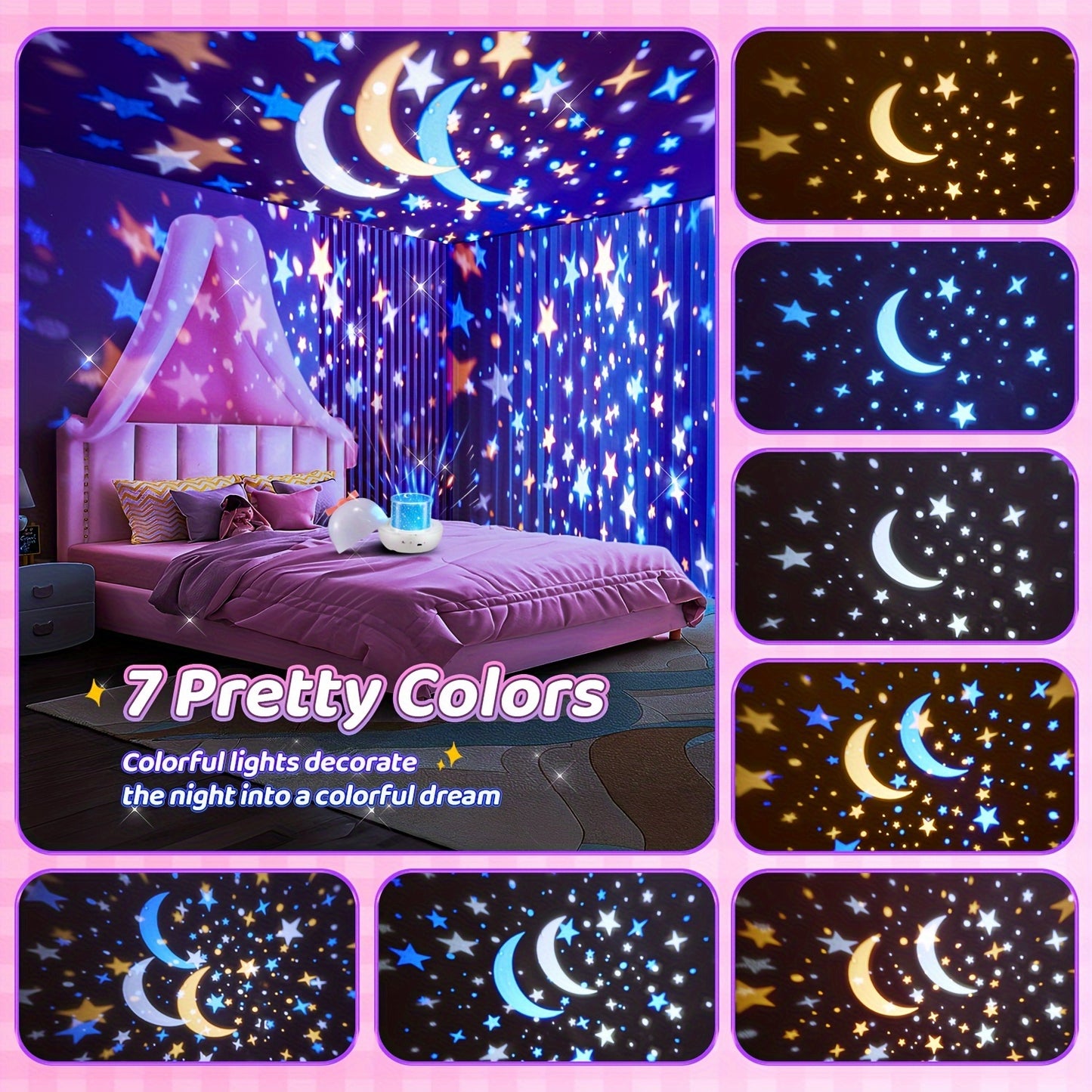 Adorable projecteur veilleuse au design étoilé, avec 15 films et 10 options - Topdecheztop.fr