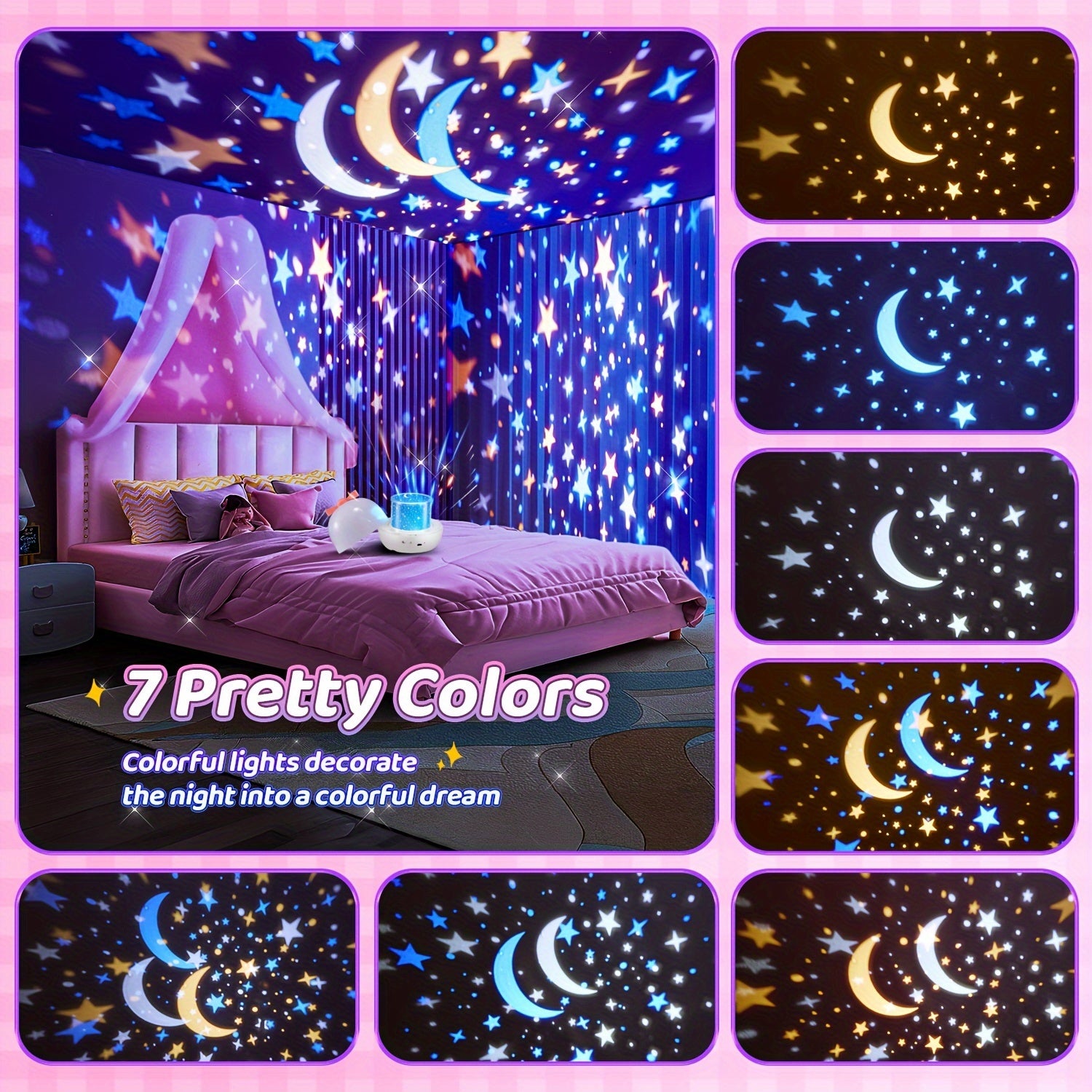 Adorable projecteur veilleuse au design étoilé, avec 15 films et 10 options - Topdecheztop.fr
