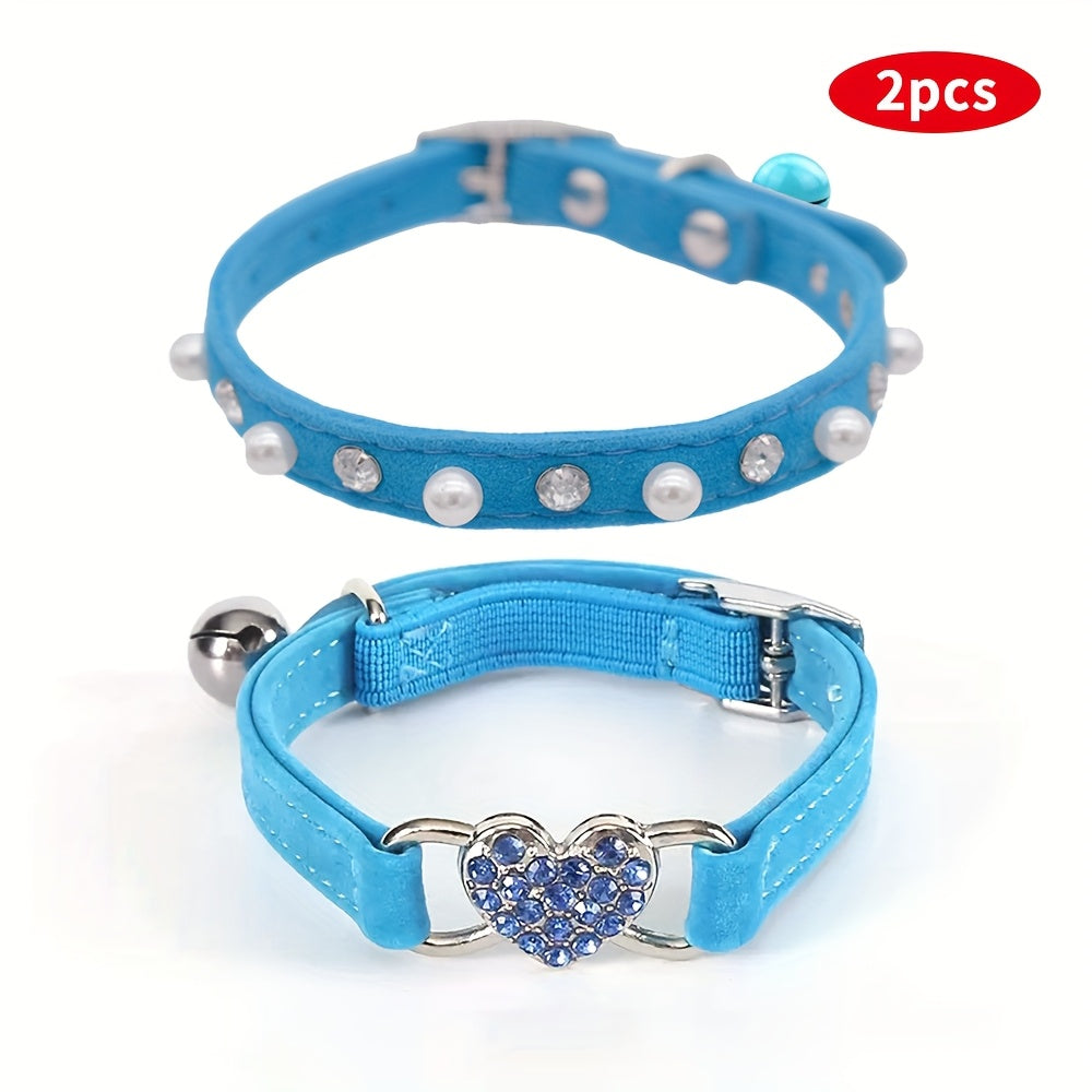 Lot de 2 colliers de sécurité réglables en velours doux synthétique avec strass