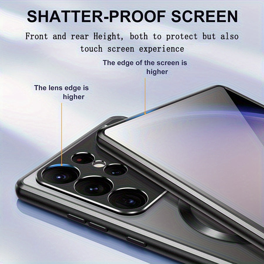 Étui de protection magnétique double face en verre HD avec système de verrouillage pour Samsung S25 Ultra