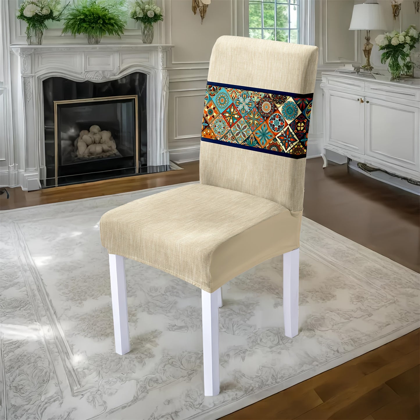 7 pièces Superbe ensemble de nappe rectangulaire + housse de chaise