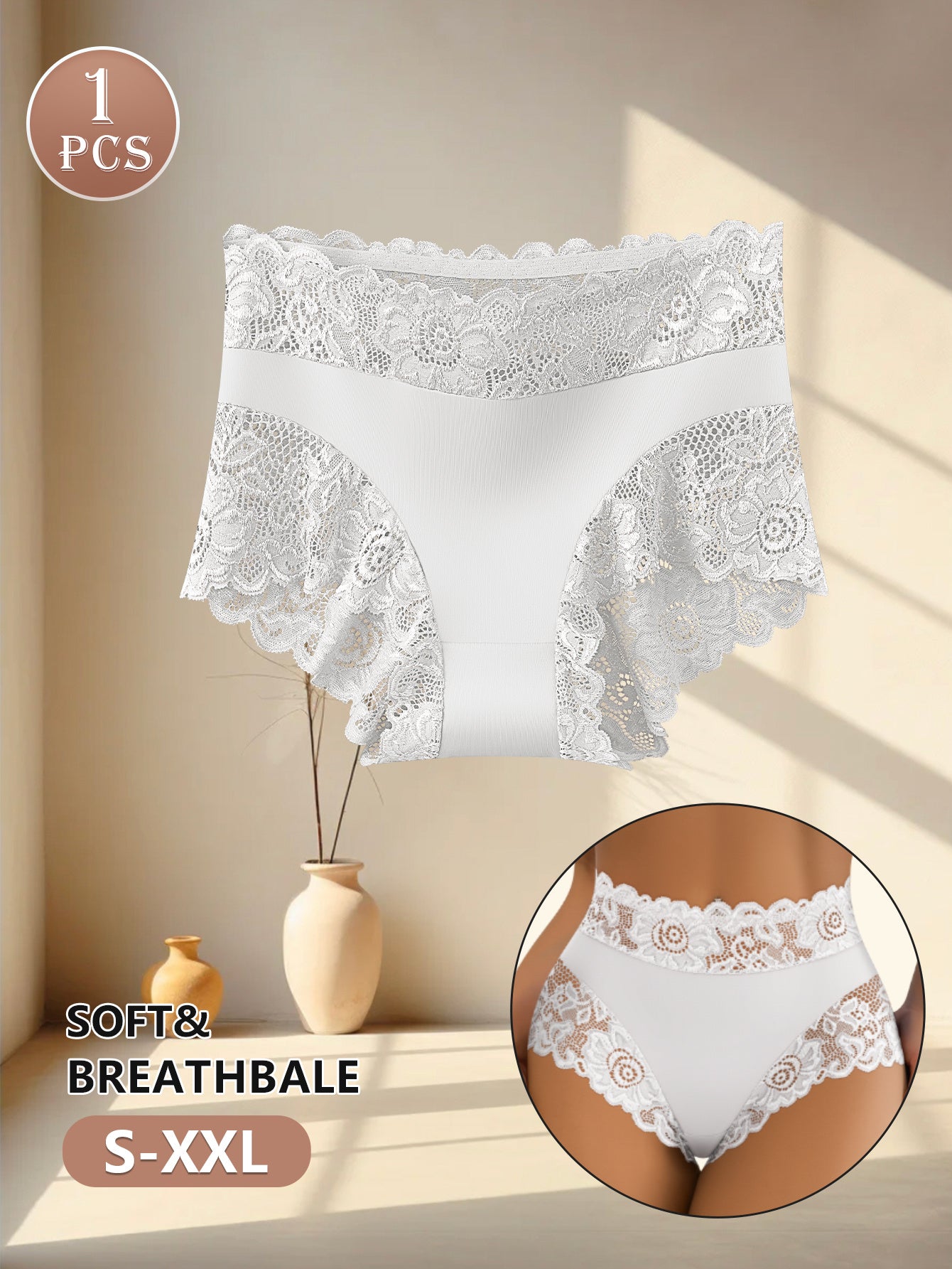 Culotte une pièce sexy à bordure en dentelle - Culotte taille haute