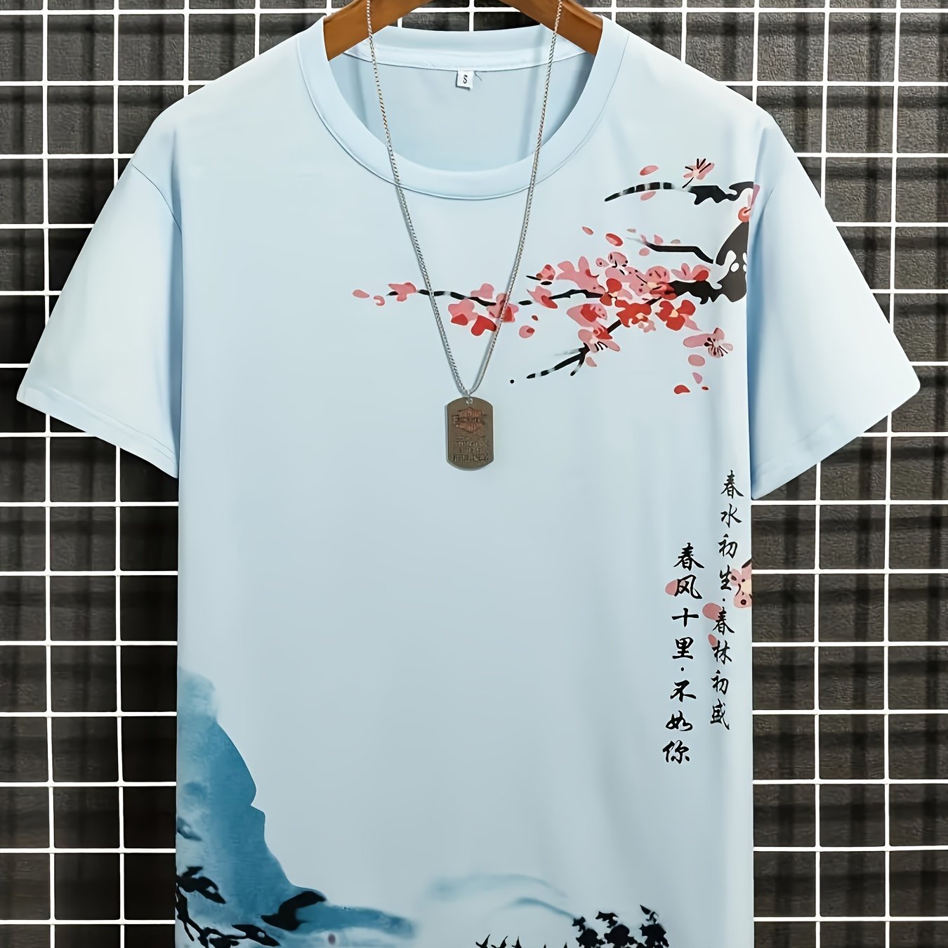 T-shirt imprimé Floral pour hommes BLEU