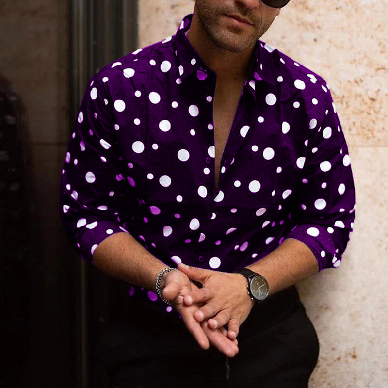 Chemise imprimée à pois 3D à manches longues et coupe ample